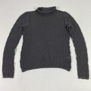 Peruvian Connection Sweater Womens Medium Gray Pima Cotton Mock Neck Lace Knit